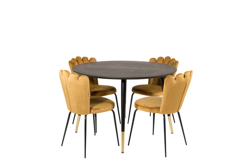 Ruokailuryhmä Dipp 115 cm Pyöreä 4 Limhamn Tuolia, Musta/Kulta