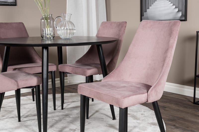 Ruokailuryhmä Dipp 115 cm Pyöreä 4 Leone Tuolia - Musta - Huonekalut - Pöytä & ruokailuryhmä - Ruokailuryhmä