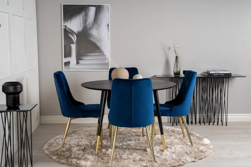 Ruokailuryhmä Dipp 115 cm Pyöreä 4 Velvet Tuolia - Musta - Huonekalut - Pöytä & ruokailuryhmä - Ruokailuryhmä