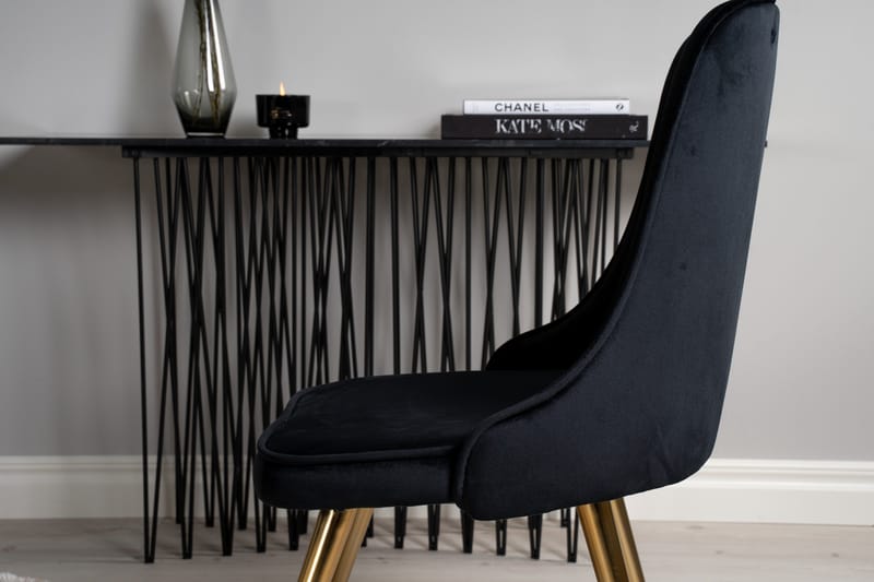 Ruokailuryhmä Dipp 115 cm Pyöreä 4 Velvet Deluxe Tuolia - Musta/Kulta - Huonekalut - Pöytä & ruokailuryhmä - Ruokailuryhmä