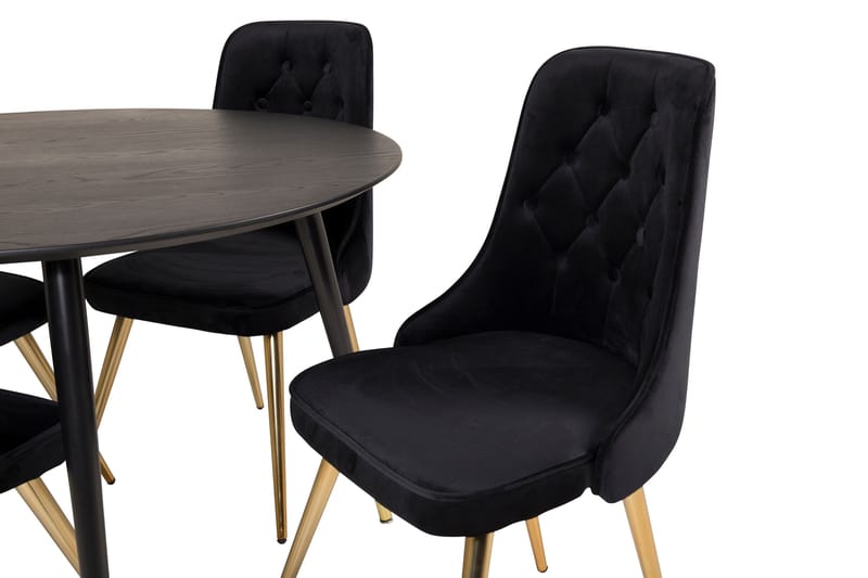 Ruokailuryhmä Dipp 115 cm Pyöreä 4 Velvet Deluxe Tuolia - Musta/Kulta - Huonekalut - Pöytä & ruokailuryhmä - Ruokailuryhmä