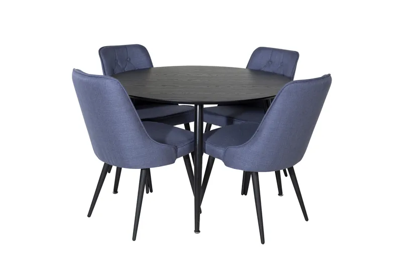 Ruokailuryhmä Dipp 115 cm Pyöreä 4 Velvet Tuolia, Musta