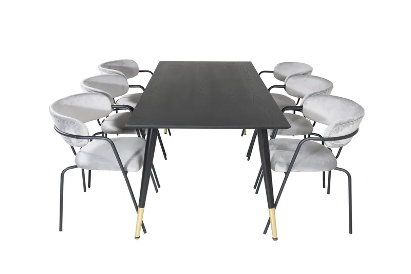 Ruokailuryhmä Dipp 180 cm Suorakulmainen 6 Arrow Tuolia, Musta/Kulta