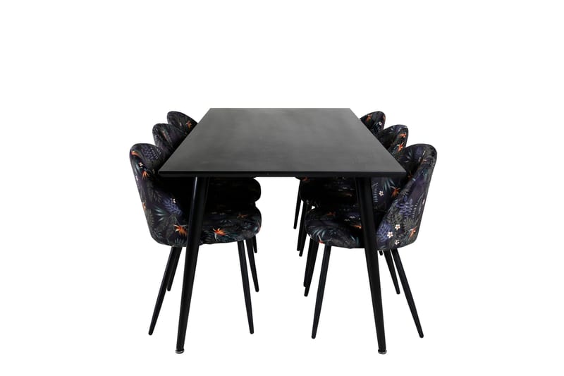 Ruokailuryhmä Dipp 180 cm Suorakulmainen 6 Velvet Tuolia, Musta