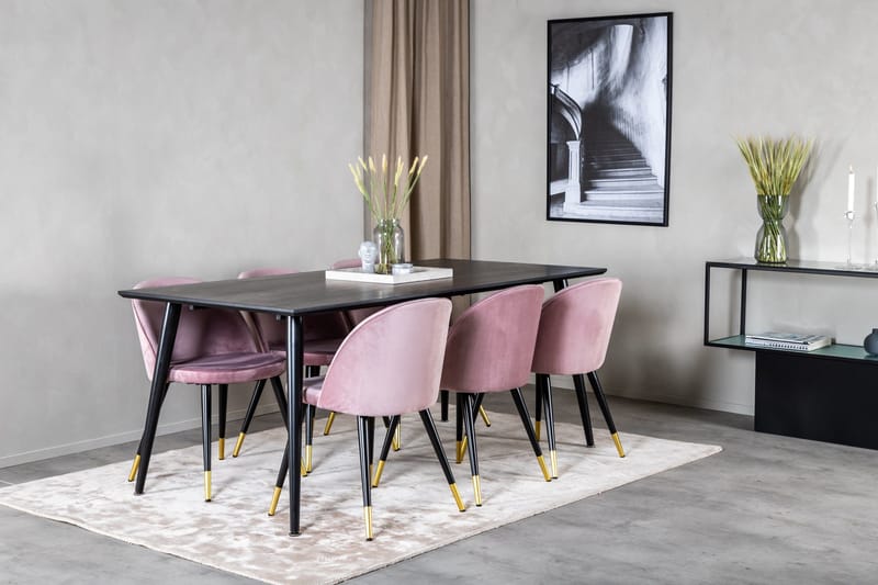 Ruokailuryhmä Dipp 180 cm Suorakulmainen 6 Velvet Tuolia - Musta - Huonekalut - Pöytä & ruokailuryhmä - Ruokailuryhmä