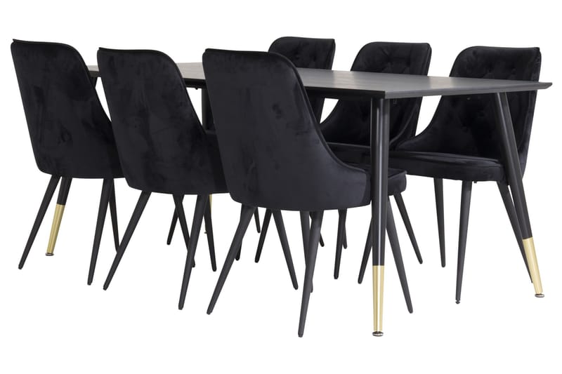 Ruokailuryhmä Dipp 180 cm Suorakulmainen 6 Velvet Tuolia, Musta/Kulta