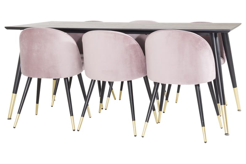 Ruokailuryhmä Dipp 180 cm Suorakulmainen 6 Velvet Tuolia - Musta/Kulta - Huonekalut - Pöytä & ruokailuryhmä - Ruokailuryhmä