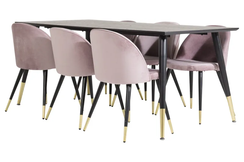 Ruokailuryhmä Dipp 180 cm Suorakulmainen 6 Velvet Tuolia, Musta/Kulta
