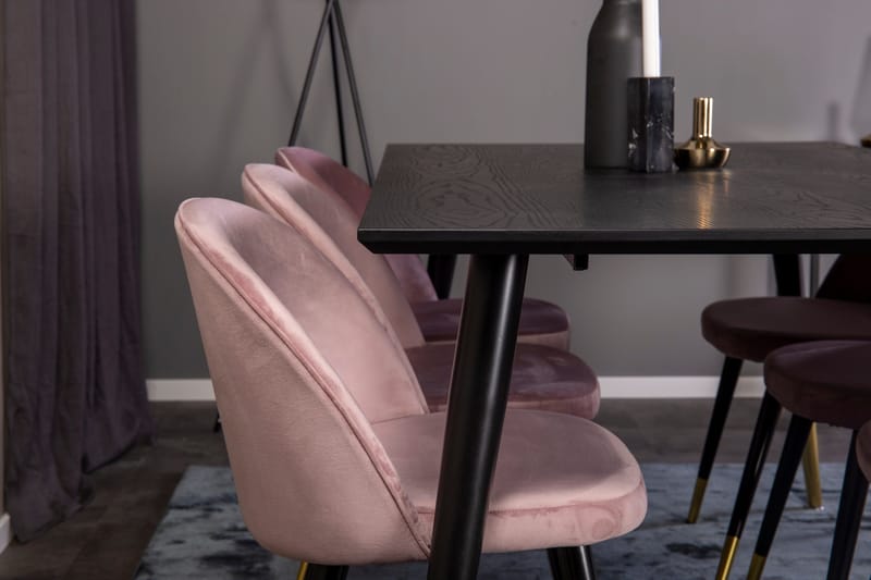 Ruokailuryhmä Dipp 180 cm Suorakulmainen 6 Velvet Tuolia - Musta/Kulta - Huonekalut - Pöytä & ruokailuryhmä - Ruokailuryhmä