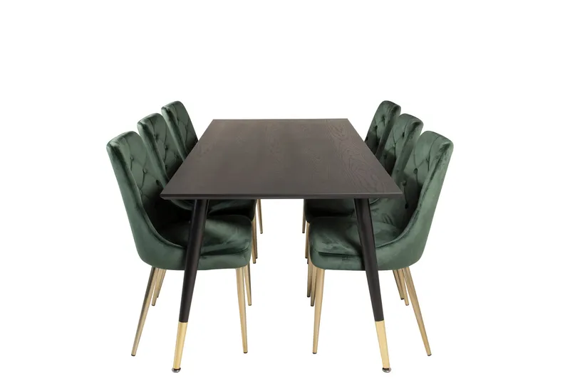Ruokailuryhmä Dipp 180 cm Suorakulmainen 6 Velvet Tuolia, Musta/Kulta