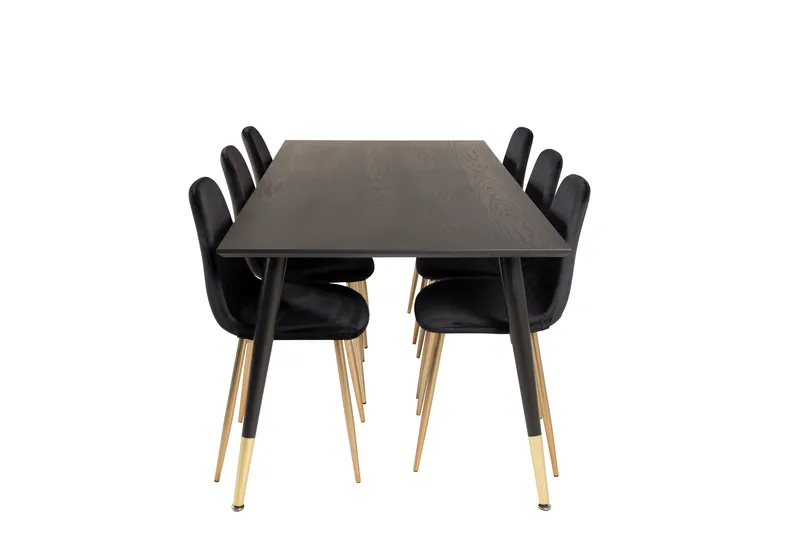 Ruokailuryhmä Dipp 180 cm Suorakulmainen 6 Polar Tuolia, Musta/Kulta