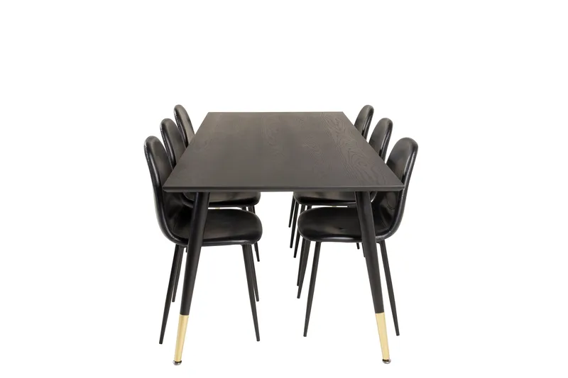 Ruokailuryhmä Dipp 180 cm Suorakulmainen 6 Polar Tuolia - Musta/Kulta - Huonekalut - Pöytä & ruokailuryhm ä - Ruokailuryhmä