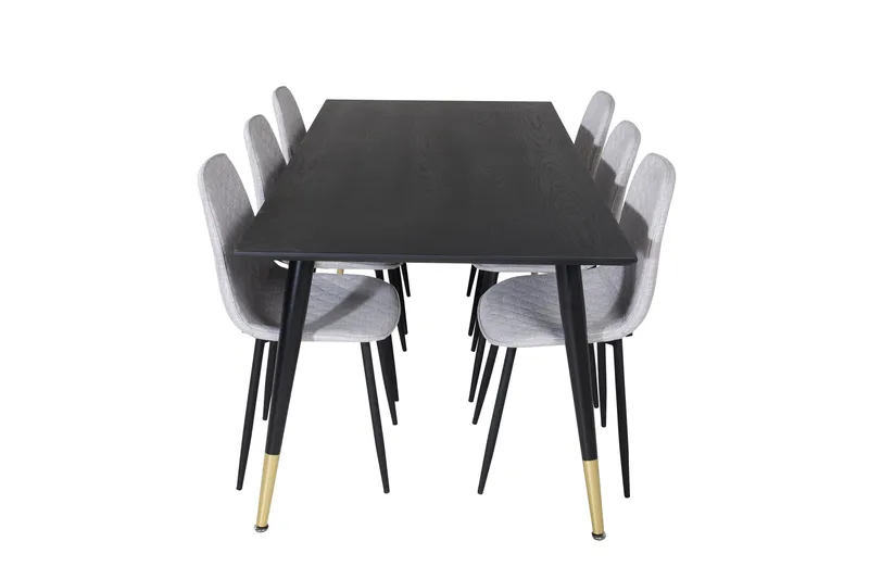 Ruokailuryhmä Dipp 180 cm Suorakulmainen 6 Polar Tuolia, Musta/Kulta