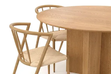 Edda-ruokailuryhmä, pyöreä 150 cm, tammi, 6 Winston-ruokatuolia - Tammi - Huonekalut - Pöytä & ruokailuryhmä - Ruokailuryhmä