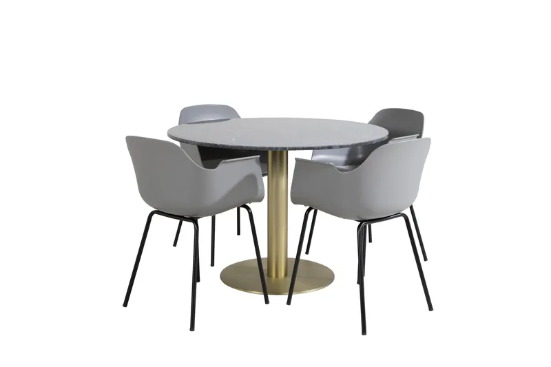 Ruokailuryhmä Estelle 106 cm Pyöreä 4 Comfort Tuolia, Musta/Kulta