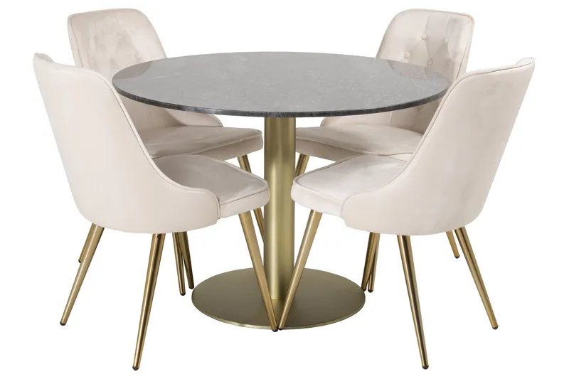 Ruokailuryhmä Estelle 106 cm Pyöreä 4 Velvet Tuolia, Beige