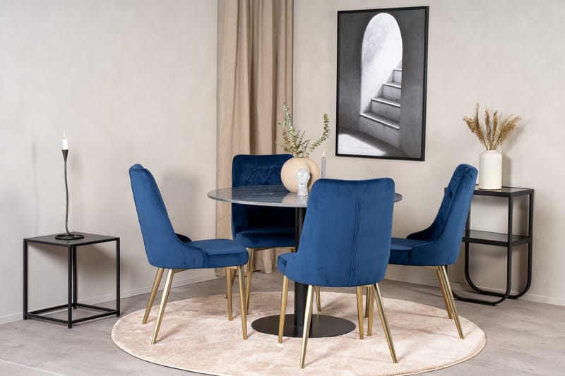 Ruokailuryhmä Estelle 106 cm Pyöreä 4 Velvet Tuolia - Musta - Huonekalut - Pöytä & ruokailuryhmä - Ruokailuryhmä