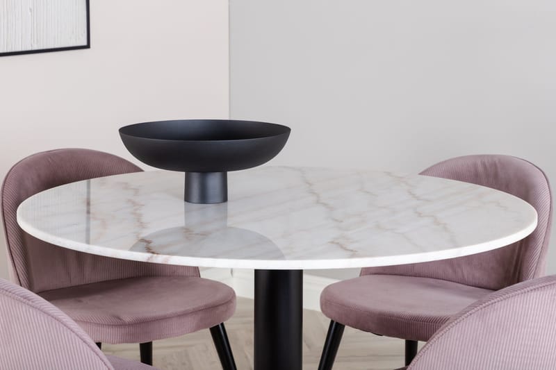 Ruokailuryhmä Estelle 106 cm Pyöreä 4 Velvet Tuolia - Musta - Huonekalut - Pöytä & ruokailuryhmä - Ruokailuryhmä