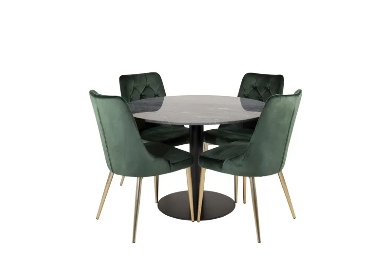 Ruokailuryhmä Estelle 106 cm Pyöreä 4 Velvet Tuolia, Musta/Kulta
