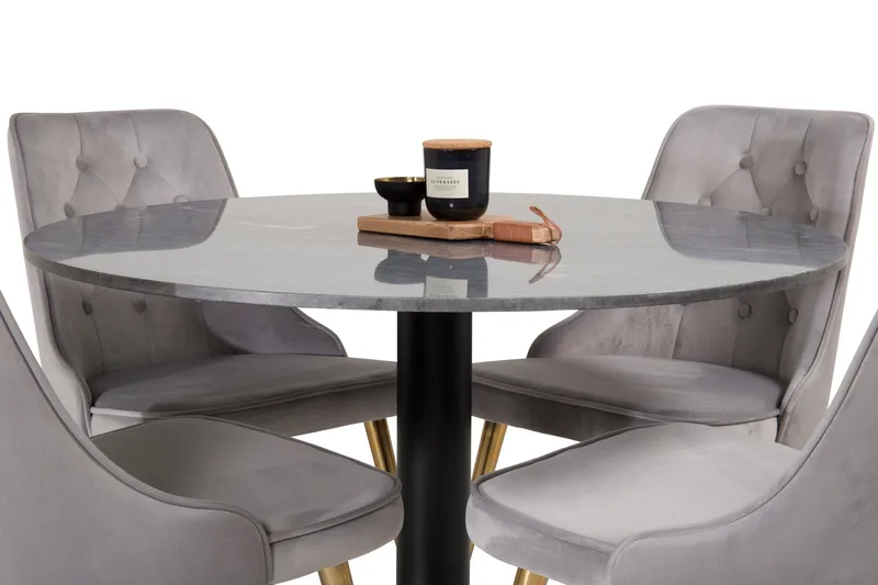 Ruokailuryhmä Estelle 106 cm Pyöreä 4 Velvet Tuolia - Musta/Kulta - Huonekalut - Pöytä & ruokailuryhmä - Ruokailuryhmä