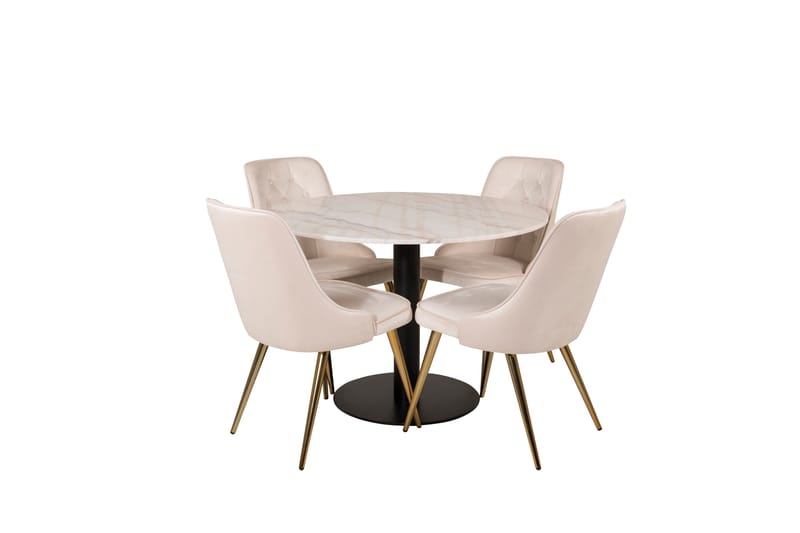 Ruokailuryhmä Estelle 106 cm Pyöreä 4 Velvet Tuolia, Beige