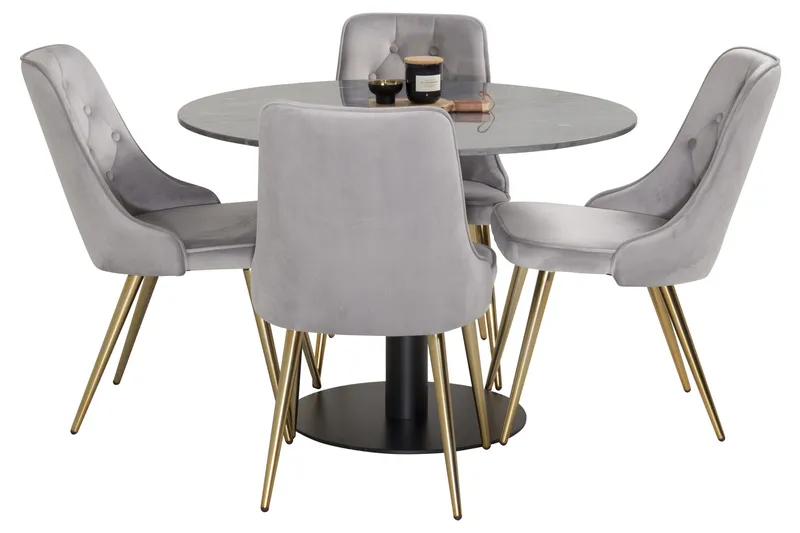 Ruokailuryhmä Estelle 106 cm Pyöreä 4 Velvet Tuolia - Musta/Kulta - Huonekalut - Pöytä & ruokailuryhmä - Ruokailuryhmä