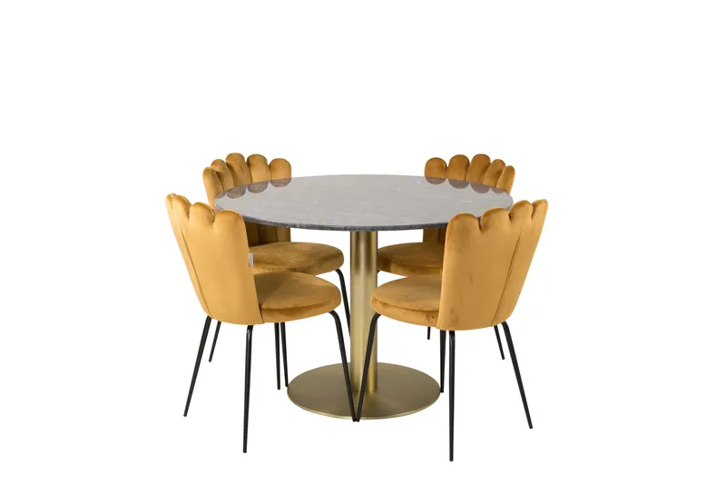 Ruokailuryhmä Estelle 106 cm Pyöreä 4 Limhamn Tuolia, Musta/Kulta