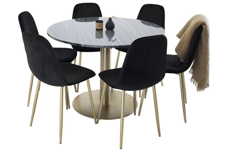 Ruokailuryhmä Estelle 106 cm Pyöreä 6 Polar Tuolia - Musta/Kulta - Huonekalut - Pöytä & ruokailuryhmä - Ruokailuryhmä