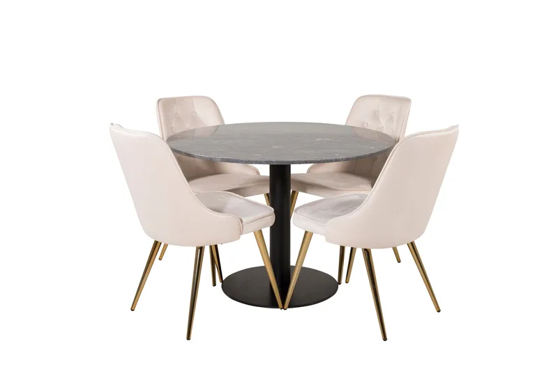 Ruokailuryhmä Estelle 106 cm Pyöreä 4 Velvet Tuolia - Beige - Huonekalut - Pöytä & ruokailuryhmä - Ruokailuryhmä