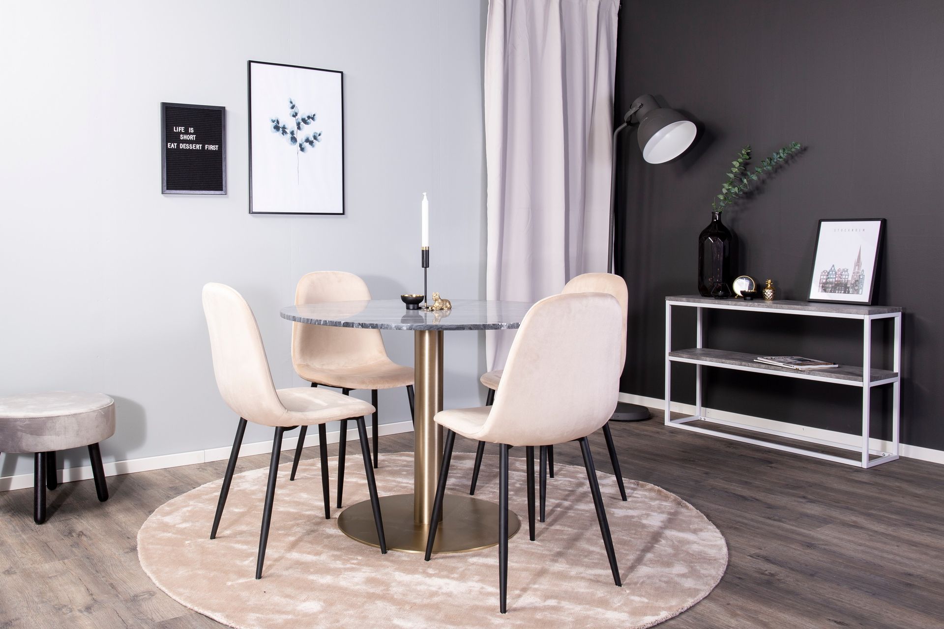 Ruokailuryhmä Estelle 106 cm Pyöreä 4 Polar Tuolia - Beige - Huonekalut - Pöytä & ruokailuryhmä - Ruokailuryhmä