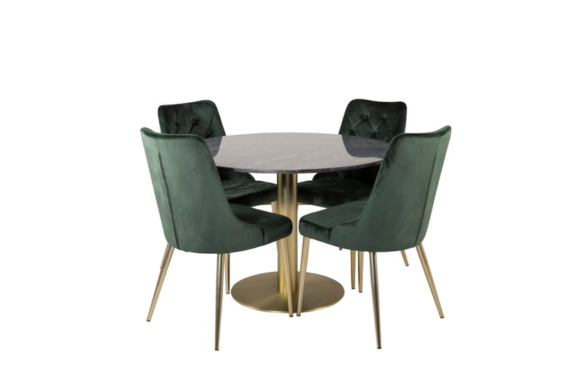 Ruokailuryhmä Estelle 106 cm Pyöreä 4 Velvet Tuolia, Musta/Kulta