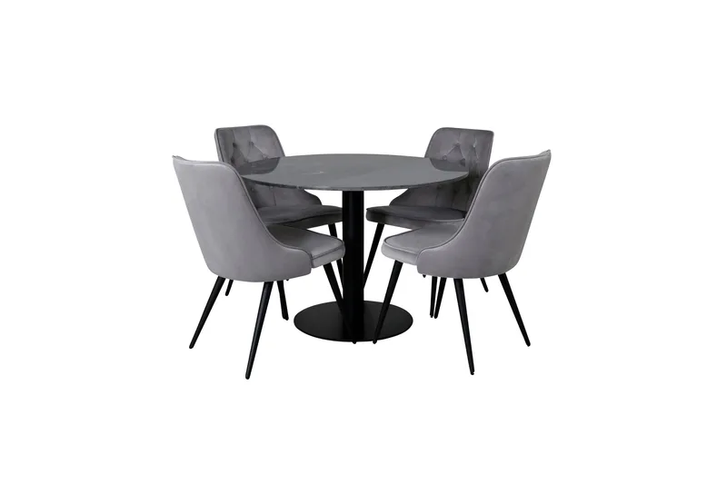 Ruokailuryhmä Estelle 106 cm Pyöreä 4 Velvet Tuolia, Musta