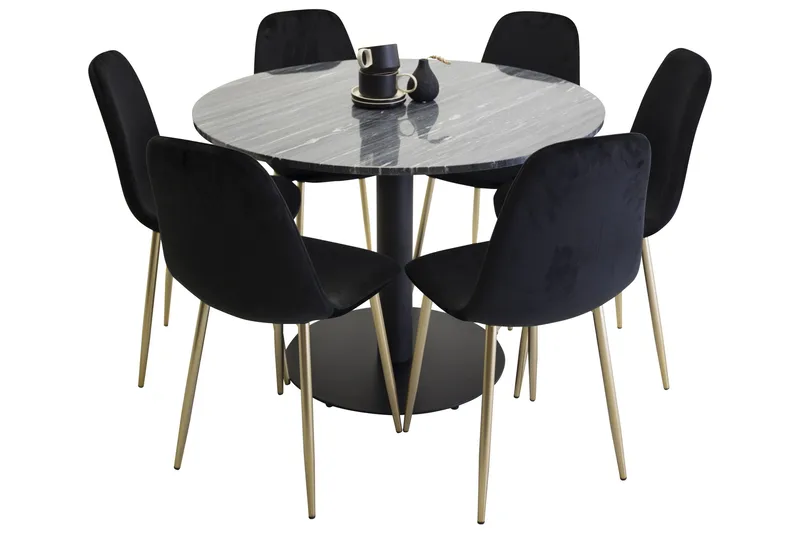 Ruokailuryhmä Estelle 106 cm Pyöreä 6 Polar Tuolia, Musta/Kulta
