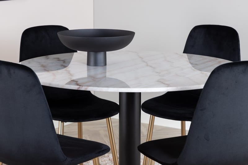 Ruokailuryhmä Estelle 106 cm Pyöreä 4 Polar Tuolia - Musta/Kulta - Huonekalut - Pöytä & ruokailuryhmä - Ruokailuryhmä