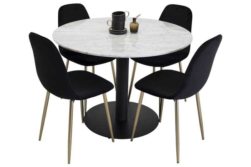 Ruokailuryhmä Estelle 106 cm Pyöreä 4 Polar Tuolia, Musta/Kulta