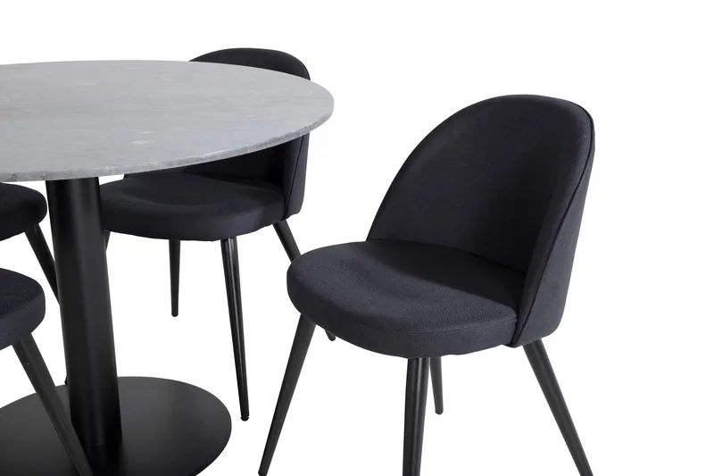 Ruokailuryhmä Estelle 106 cm Py öreä 4 Velvet Tuolia - Musta - Huonekalut - Pöytä & ruokailuryhmä - Ruokailuryhmä
