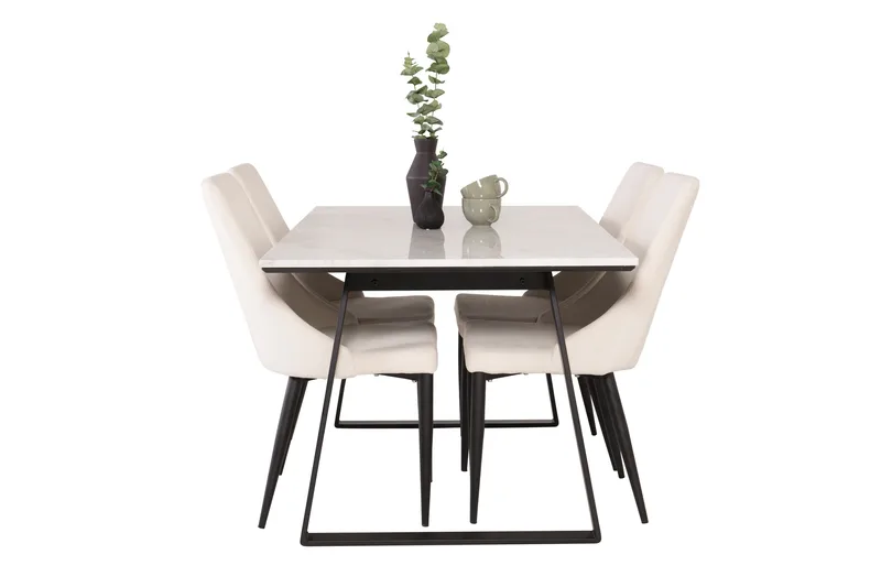 Ruokailuryhmä Estelle 140 cm Suorakulmainen 4 Leone Tuolia - Musta - Huonekalut - Pöytä & ruokailuryhmä - Ruokailuryhmä