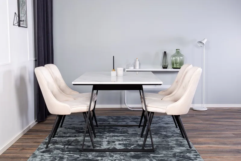 Ruokailuryhmä Estelle 140 cm Suorakulmainen 4 Velvet Tuolia, Beige