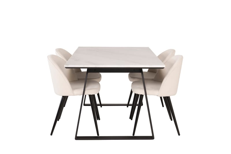 Ruokailuryhmä Estelle 140 cm Suorakulmainen 4 Velvet Tuolia, Beige
