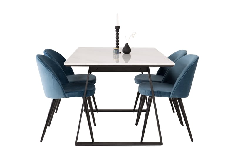 Ruokailuryhmä Estelle 140 cm Suorakulmainen 4 Velvet Tuolia - Musta - Huonekalut - Pöytä & ruokailuryhmä - Ruokailuryhmä