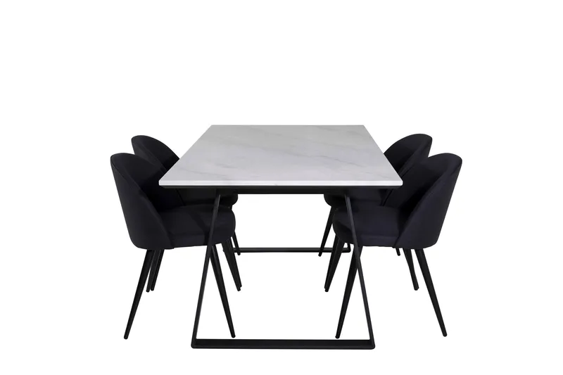 Ruokailuryhmä Estelle 140 cm Suorakulmainen 4 Velvet Tuolia, Musta