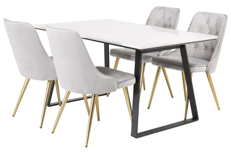 Ruokailuryhmä Estelle 140 cm Suorakulmainen 4 Velvet Tuolia, Musta/Kulta