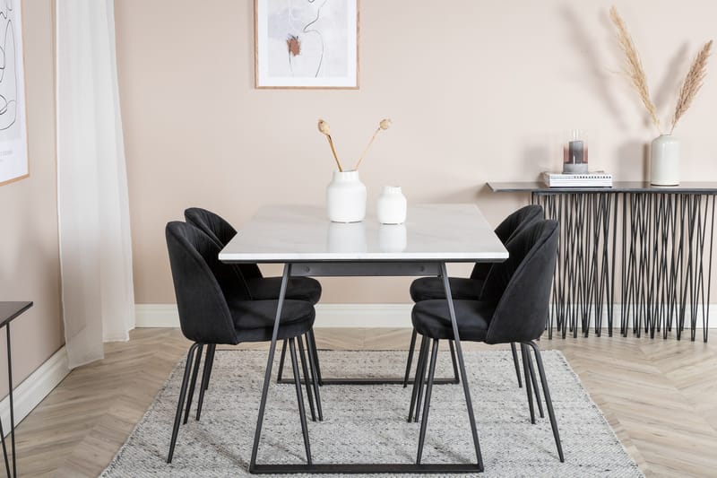 Ruokailuryhmä Estelle 140 cm Suorakulmainen 4 Wrinkles Tuolia - Musta - Huonekalut - Pöytä & ruokailuryhmä - Ruokailuryhmä