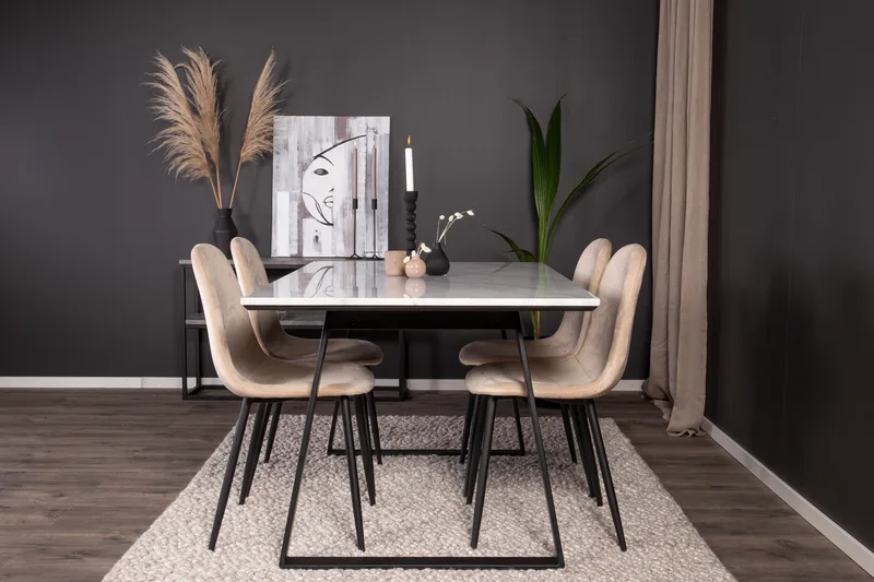 Ruokailuryhmä Estelle 140 cm Suorakulmainen 4 Polar Tuolia - Beige - Huonekalut - Pöytä & ruokailuryhmä - Ruokailuryhmä