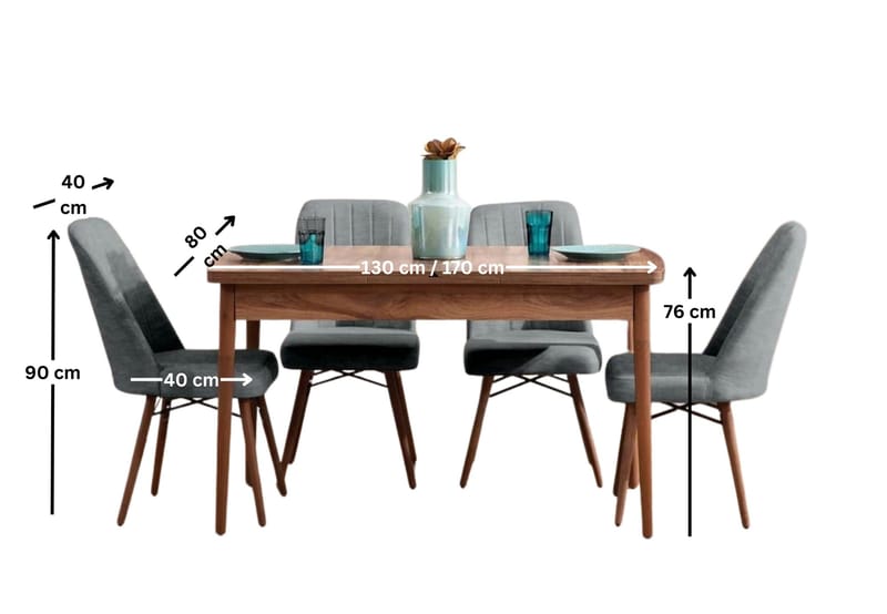 Extendable Dining Table & Chairs Set (5 Pieces) Homitis - Huonekalut - Pöytä & ruokailuryhmä - Ruokailuryhmä