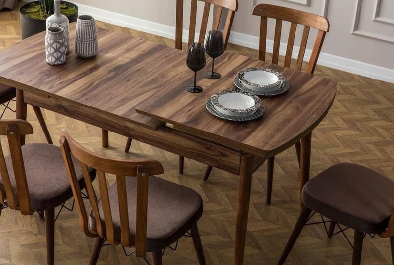 Extendable Dining Table & Chairs Set (7 Pieces) Homitis - Huonekalut - Pöytä & ruokailuryhmä - Ruokailuryhmä