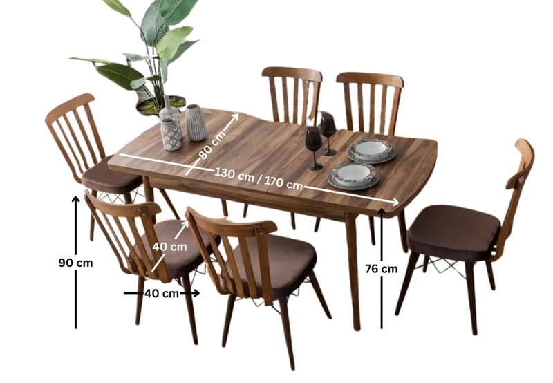 Extendable Dining Table & Chairs Set (7 Pieces) Homitis - Huonekalut - Pöytä & ruokailuryhmä - Ruokailuryhmä