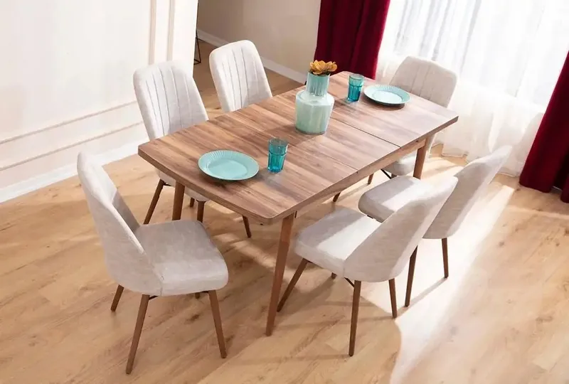 Extendable Dining Table & Chairs Set (7 Pieces) Homitis - Huonekalut - Pöytä & ruokailuryhmä - Ruokailuryhmä