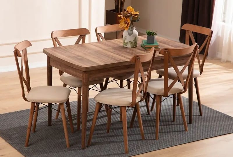 Extendable Dining Table & Chairs Set (7 Pieces) Homitis - Huonekalut - Pöytä & ruokailuryhmä - Ruokailuryhmä