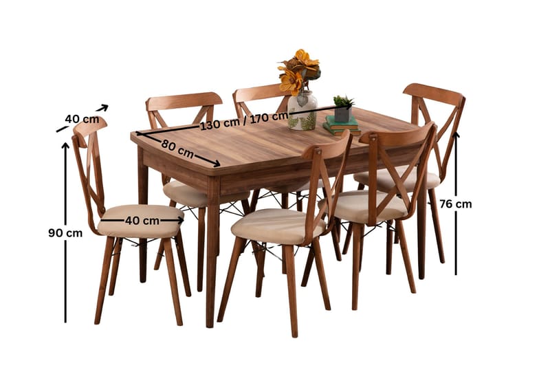 Extendable Dining Table & Chairs Set (7 Pieces) Homitis - Huonekalut - Pöytä & ruokailuryhmä - Ruokailuryhmä